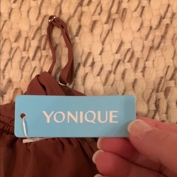 Yonique Strapless One Piece Swimsuit Tummy Control Cheeky Swimwear (Brown) - Picture 4 of 17